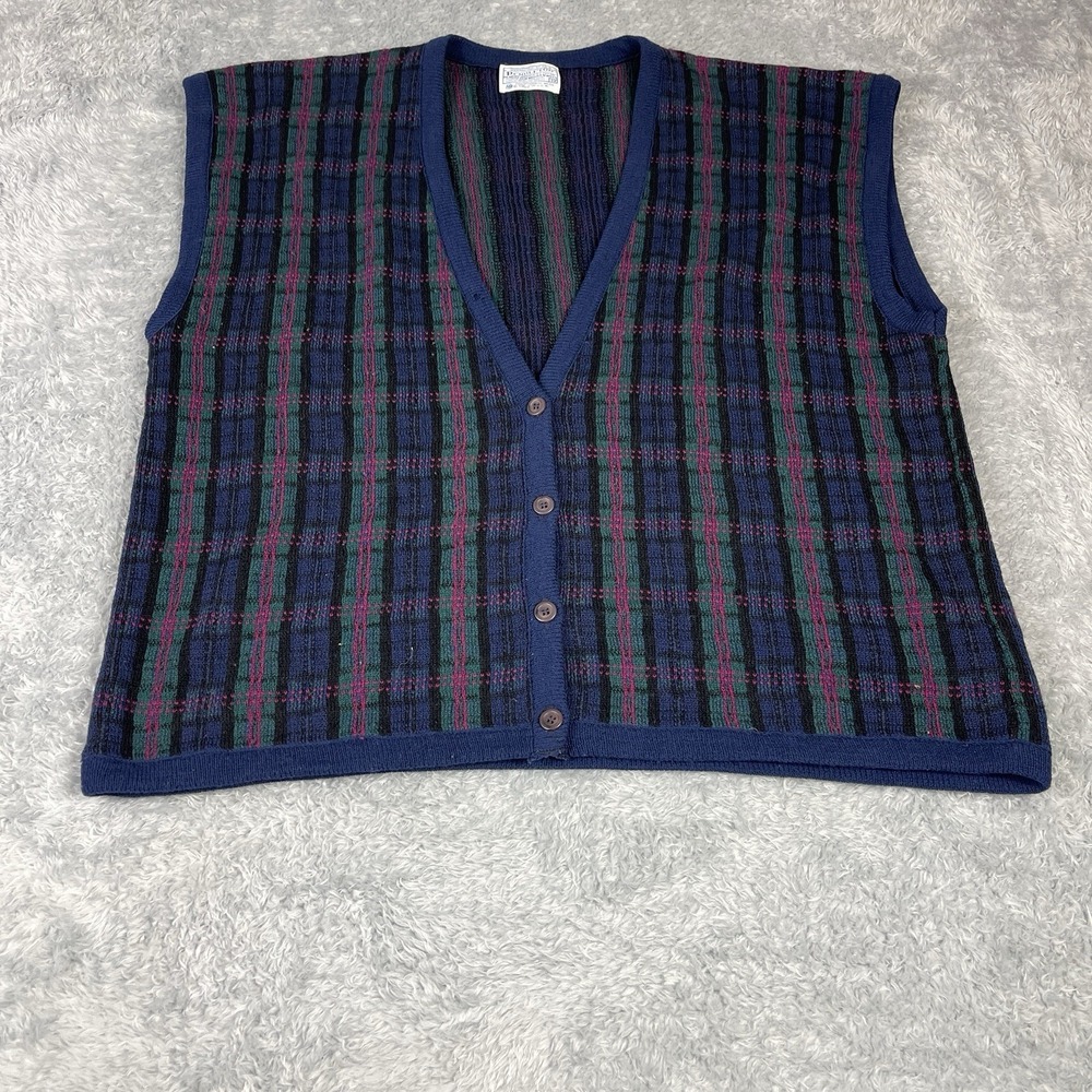 Vintage Pendleton Plaid Wool Vest Size M 70s Blue Ivory Windowpane Made USA